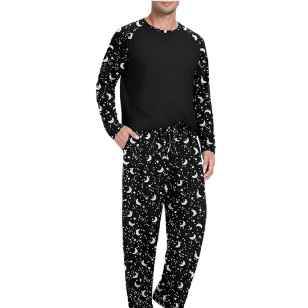 Men's Pajama Set Sleepwear Lightweight Long Sleeve Black - Picture 2 of 5